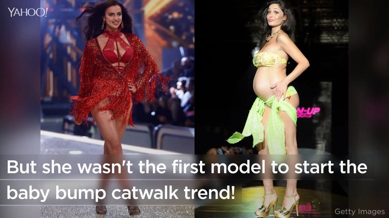 220K views · 656 reactions | Irina Shayk caused a stir this weekend when she revealed she was pregnant at the Victoria's Secret Fashion Show — but she's not the only celeb to have walked pregnant in a fashion show. | Yahoo News
